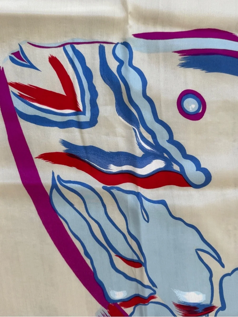 Vintage Anne Klein for Vera White Silk Fish Print   Scarf 34”